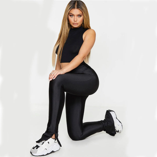Pantalon moulant noir taille haute jusqu'à la cheville
