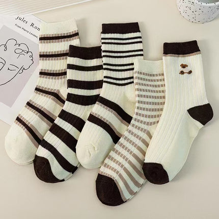 Jolies chaussettes à rayures marron pour couple, automne et hiver