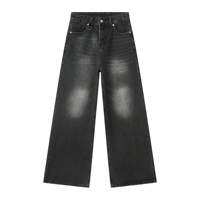 American High Street Simple Wind Black Loose Casual Jeans