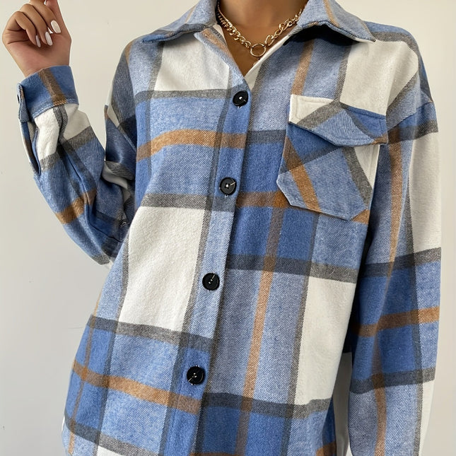 Woolen Long-Sleeved Plaid Coat