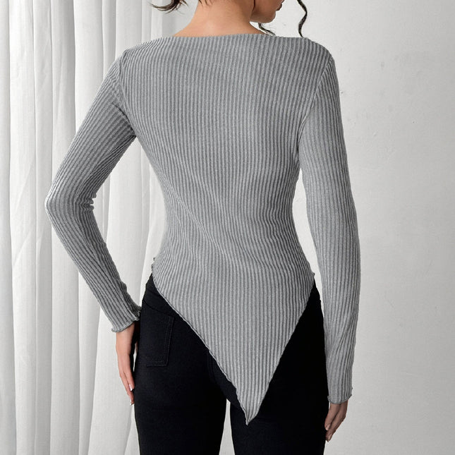 Elegant Solid Color Knit Casual Top