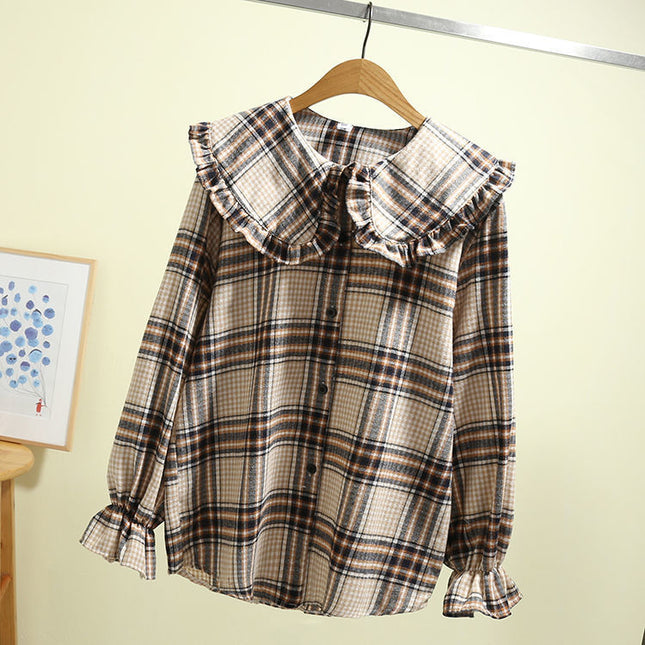 Long Sleeve Loose Cotton Doll Collar Shirt