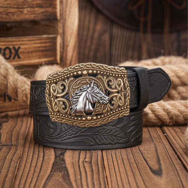 Carved Retro Western Denim Personality Belt