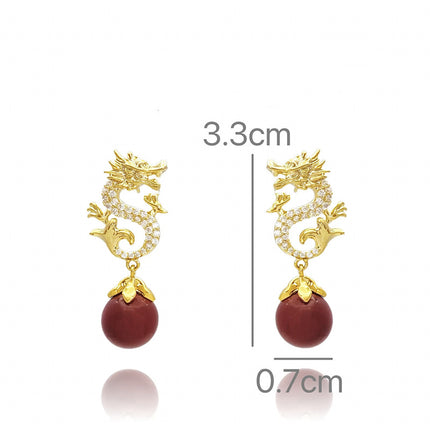 Zodiac Dragon Red Bead Earrings