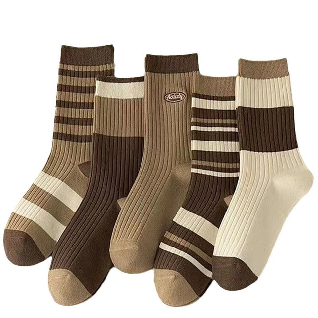 Jolies chaussettes à rayures marron pour couple, automne et hiver