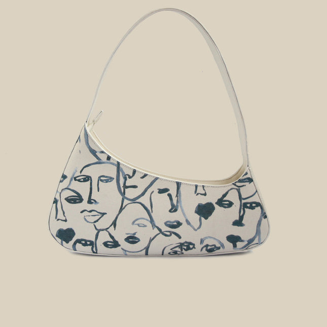 Vintage Canvas Shoulder Bag - White, Single Strap, Leisure Style