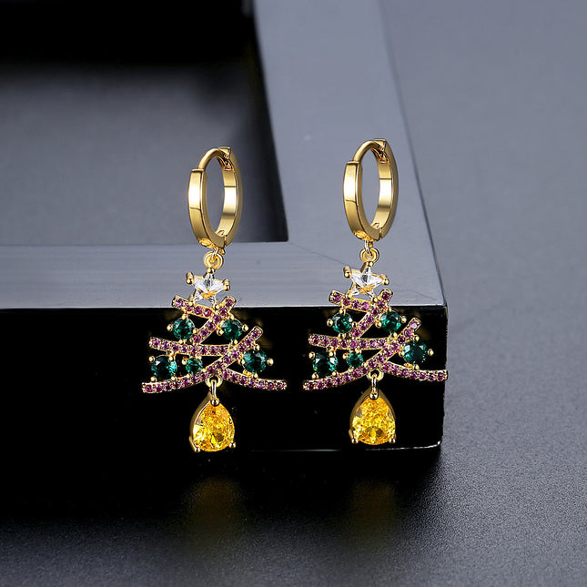 New Christmas Tree Earrings with Colorful Rhinestones
