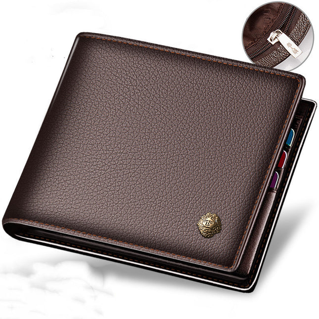 First Layer Cowhide Business Zipper Wallet, Compact & Stylish