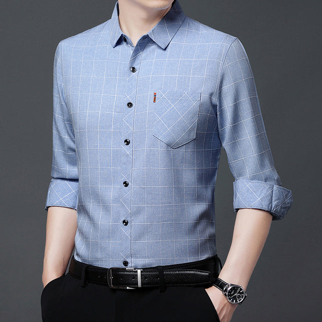 Linen-Style Plaid Shirt for Men