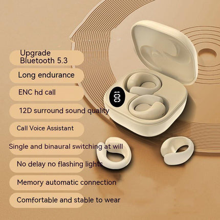 Private LED Digital Display Earclip Bluetooth Earbuds