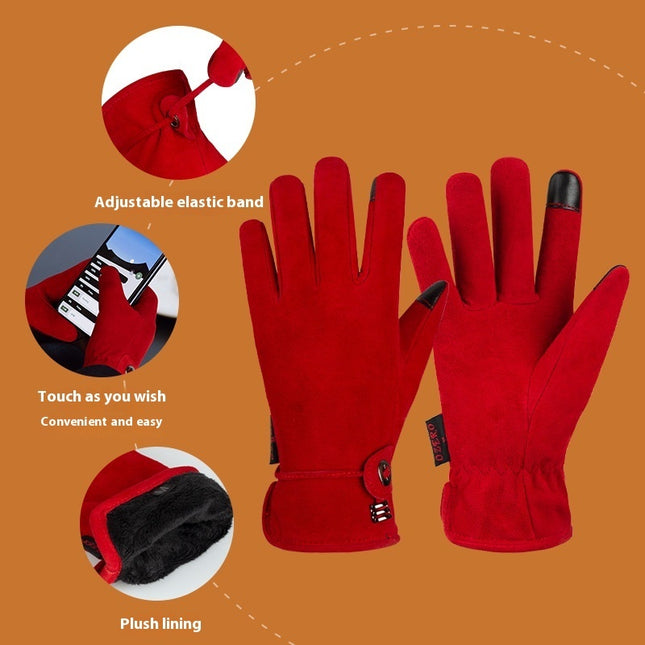 Gants en cuir véritable automne-hiver chauds et épais antidérapants pour écran tactile