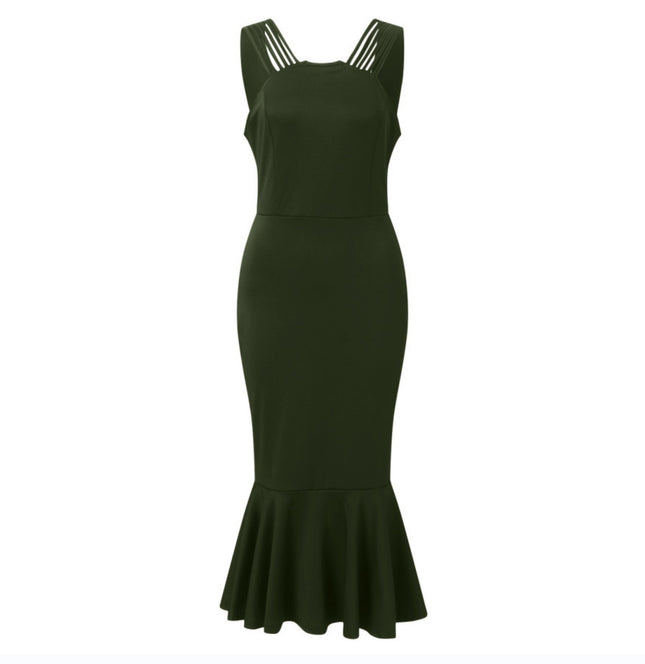 Half-length Sleeveless Without Back Dress