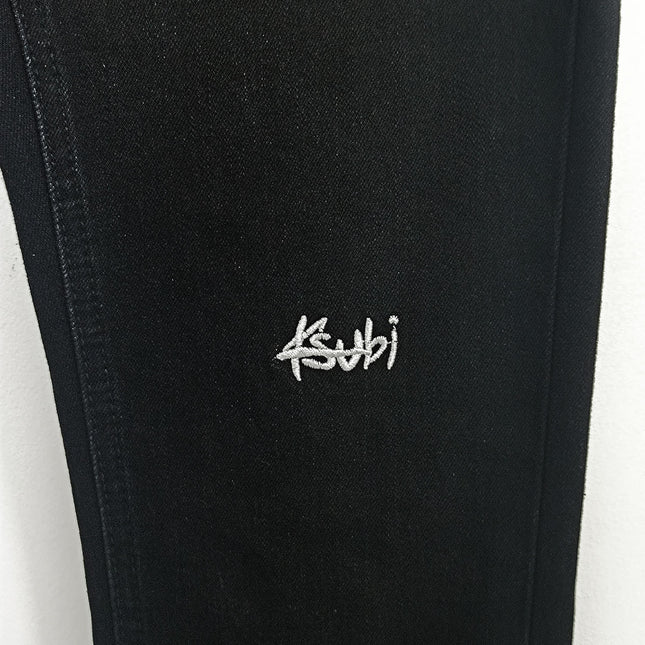 American-Style Black Trousers with Embroidery