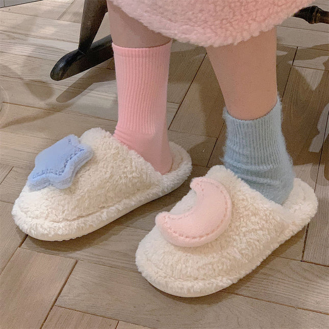 Chaussons en peluche stéréoscopiques pour femmes avec étoile, lune, cœur