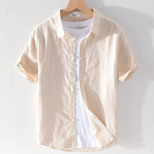 Men's Loose-Fit Linen Lapel T-Shirt