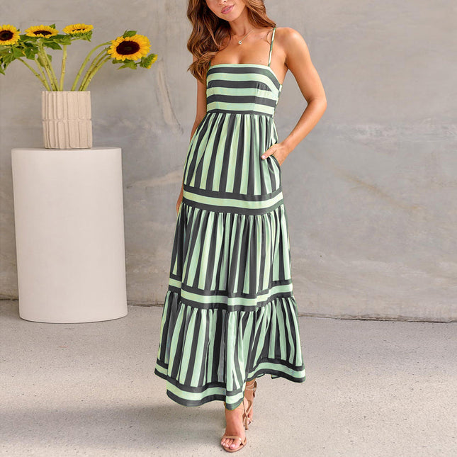 Striped Suspender Dress with Pockets