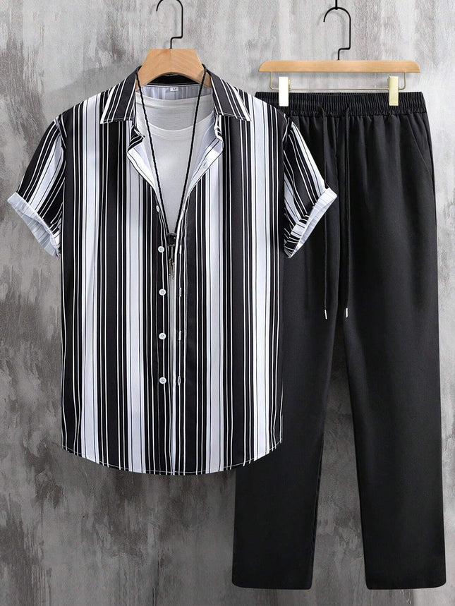 Casual Striped Shirt & Trousers Set