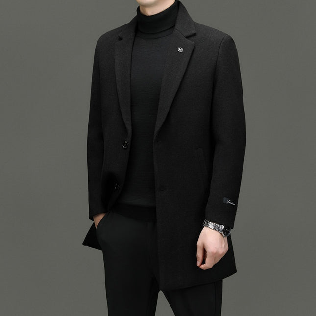 Men's Slim-Fit Woolen Mid-Length Coat