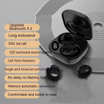 Private LED Digital Display Earclip Bluetooth Earbuds