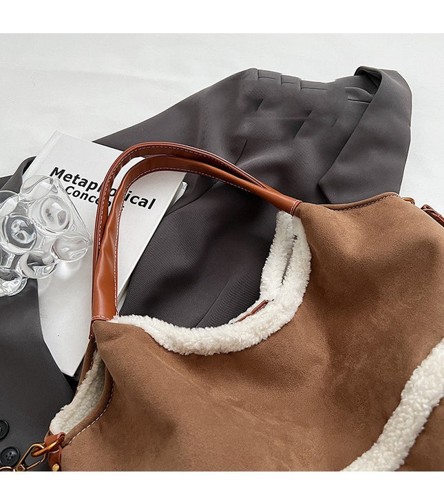 2pcs Women Plush Totes Large Capacity Suede Handbag Winter