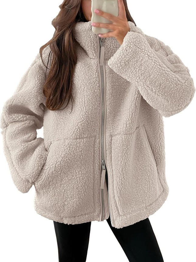 Winter Lapel Zip-up Coat with Pockets