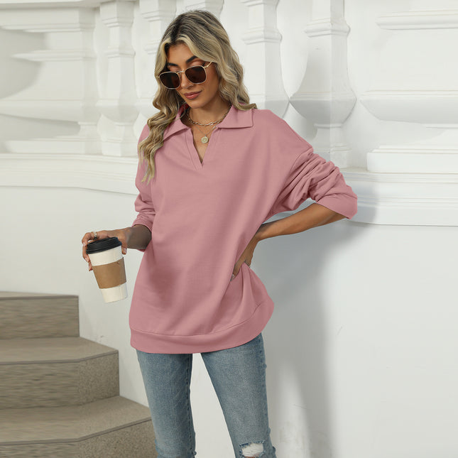 Lapel V-neck Sweatshirt