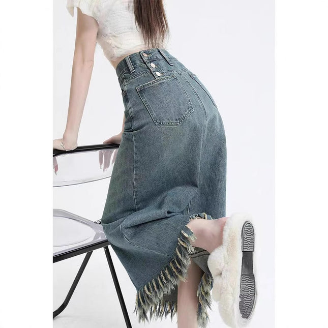 Retro Slit Denim Skirt