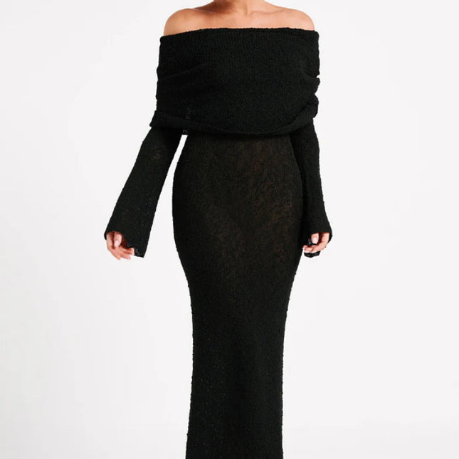 French-Style One-Shoulder Knitted Dress