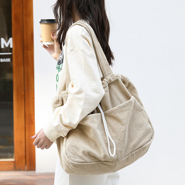 Trendy Corduroy Multi-Pocket Shoulder Bag for Women