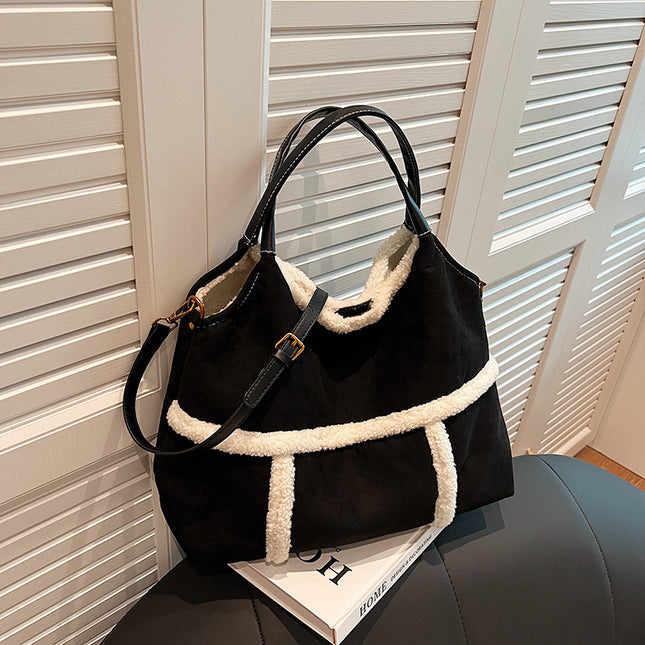 2pcs Women Plush Totes Large Capacity Suede Handbag Winter