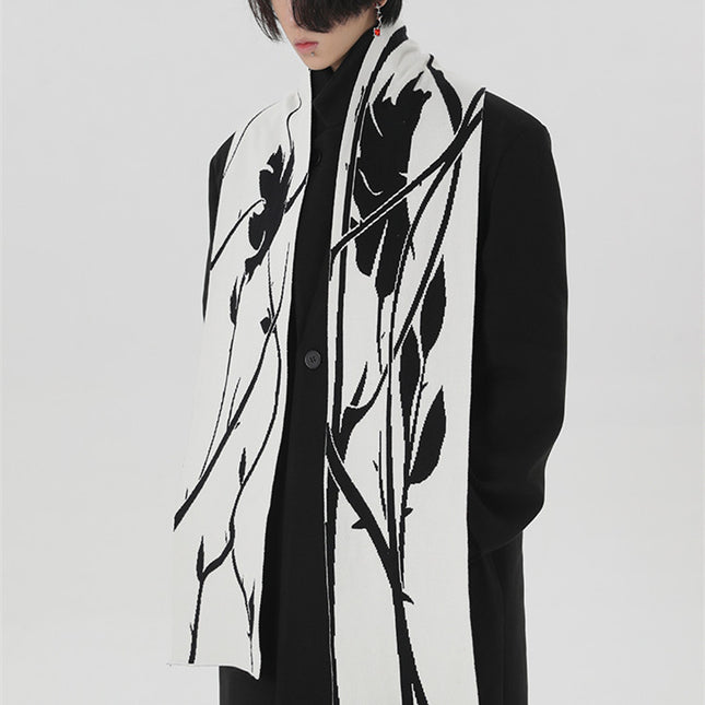 Original Hand-Painted Black and White Thorn Rose Winter Neck Warmer
