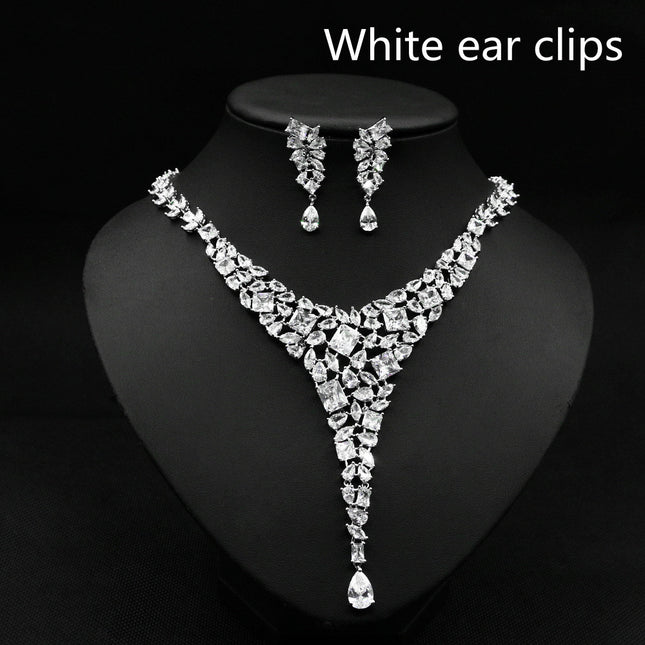 Zircon Necklace Wedding Earring Jewelry Set