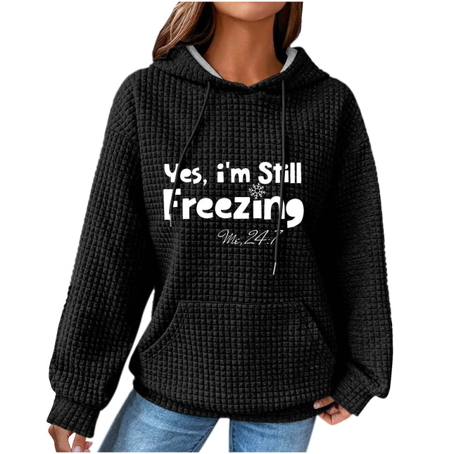 Hooded Long-sleeved Waffle Sweater