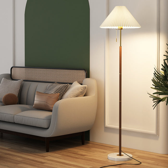 Retro Wood Grain Pleated Floor Lamp
