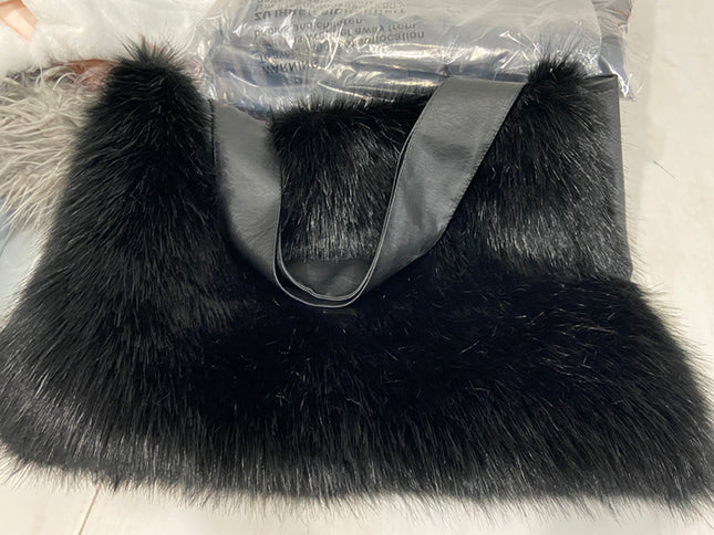 Women's European-Style Plush Handbag – Large, Fur Design