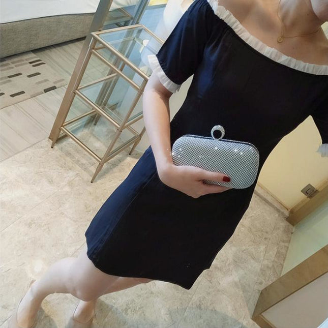 Diamond-Studded Evening Clutch Bag with Chain