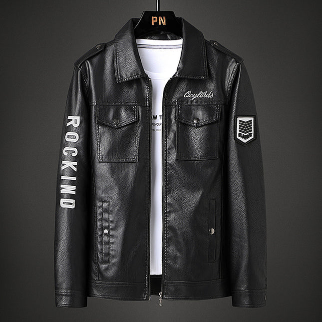 Fleece-lined PU Leather Motorcycle Jacket